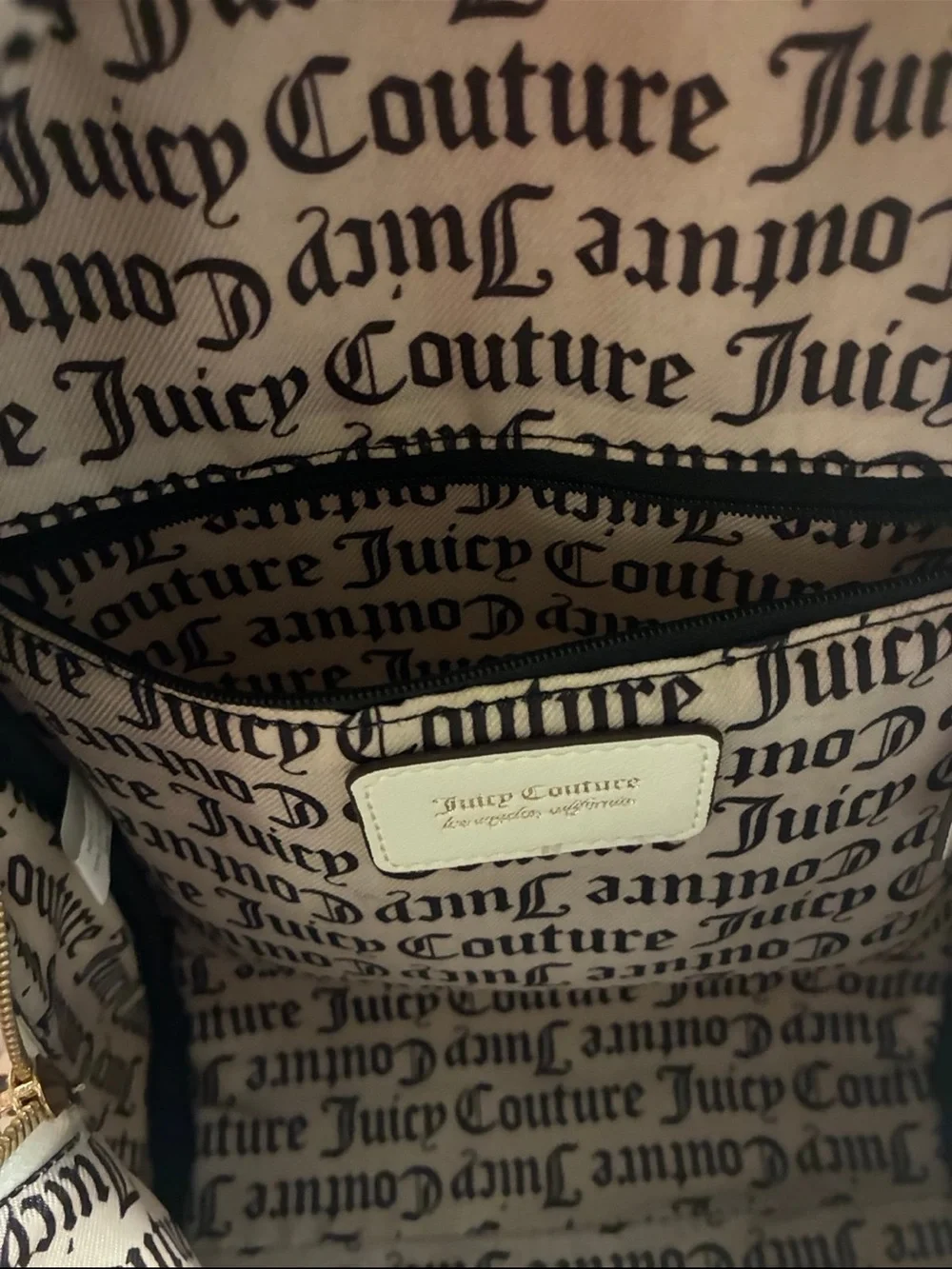 Juicy Couture Cream Quilted Mini Backpack with Gold Heart Logo